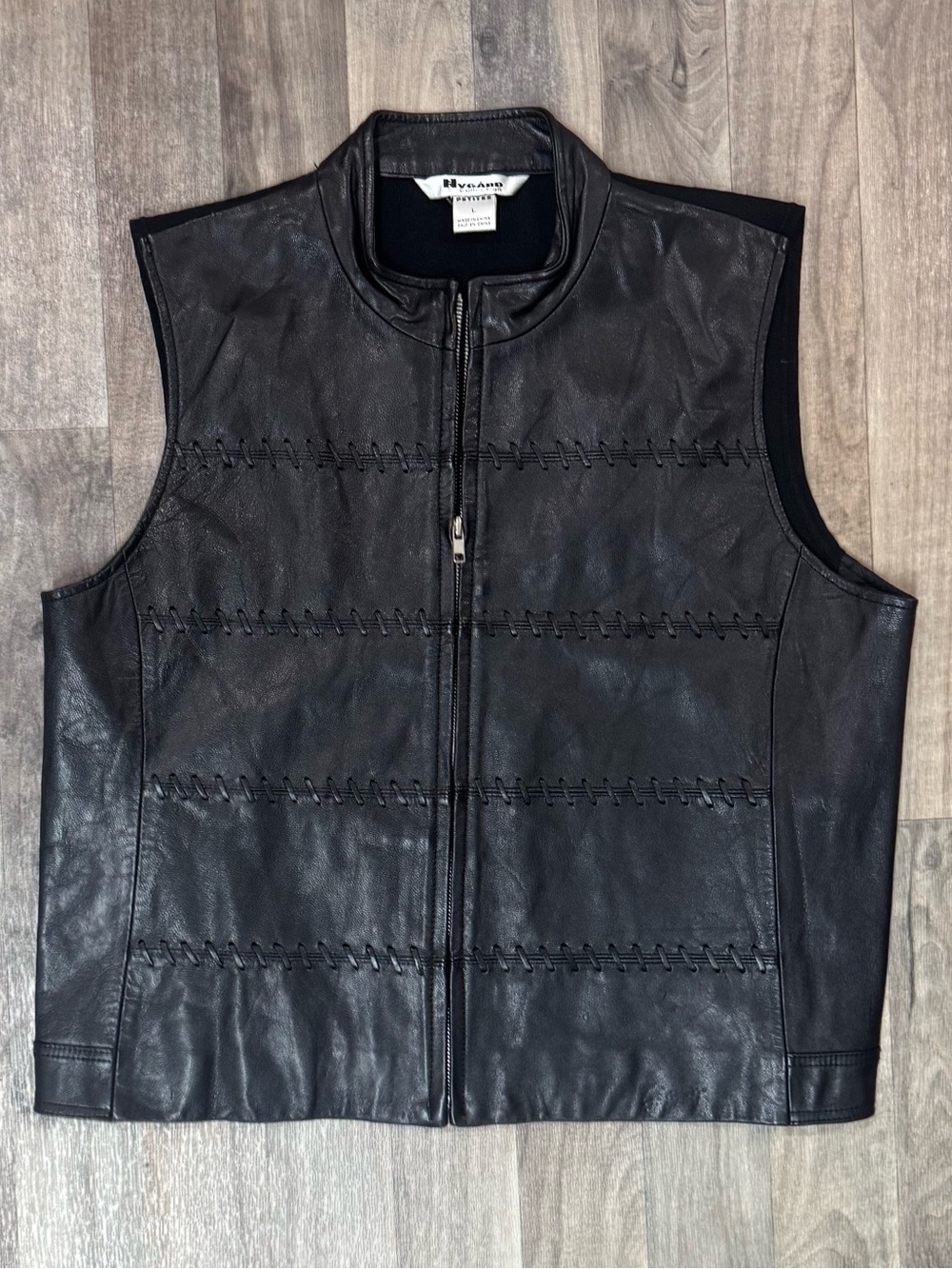 Nygård Collection Genuine Leather Vest Petite L Black Zip Front Minimalist Moto